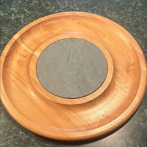 Crate&Barrel Wooden and Slate Lazy Susan
